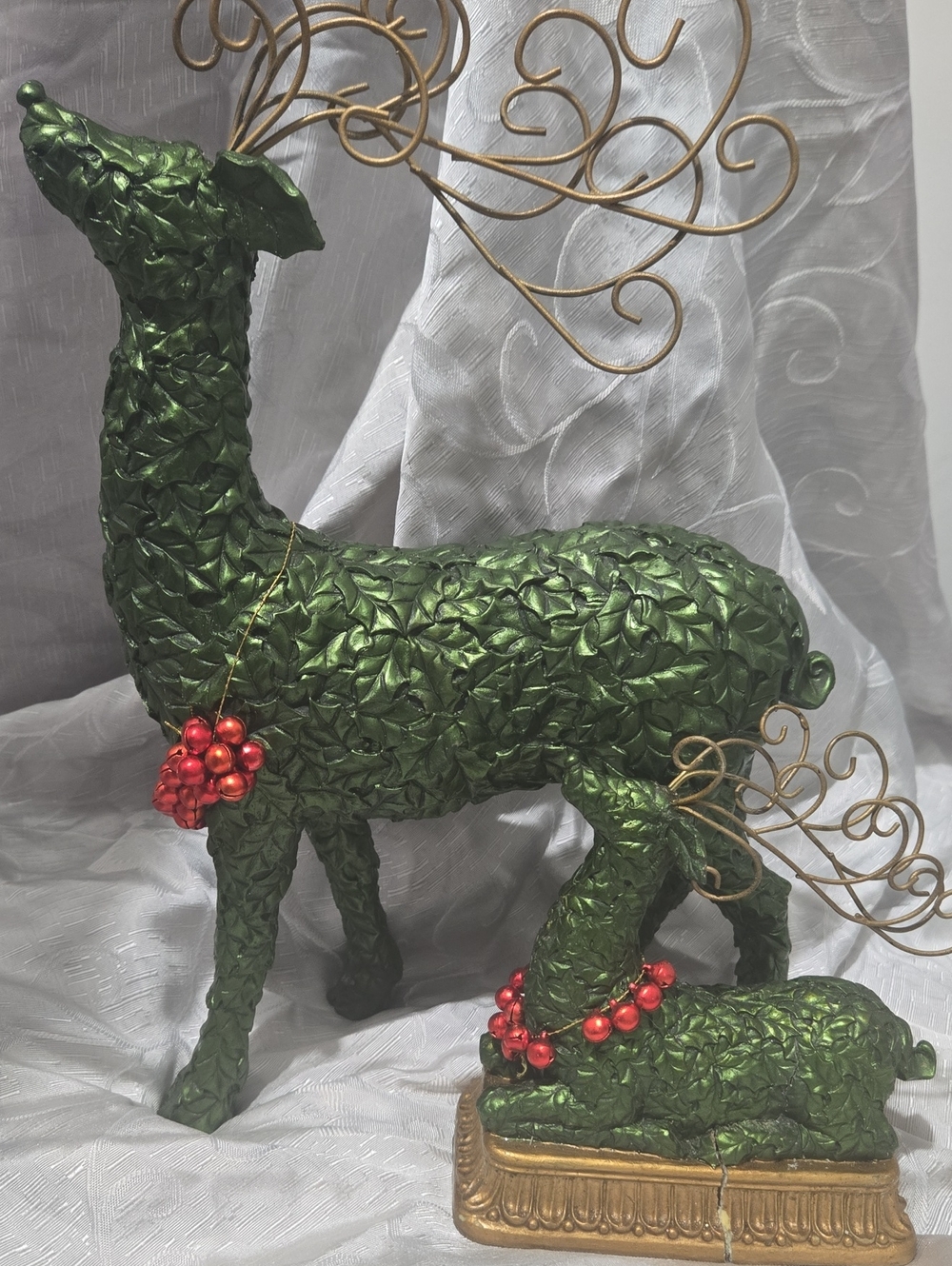 Holiday Green Decorative Reindeer Pair with Gold Antlers - Unbranded